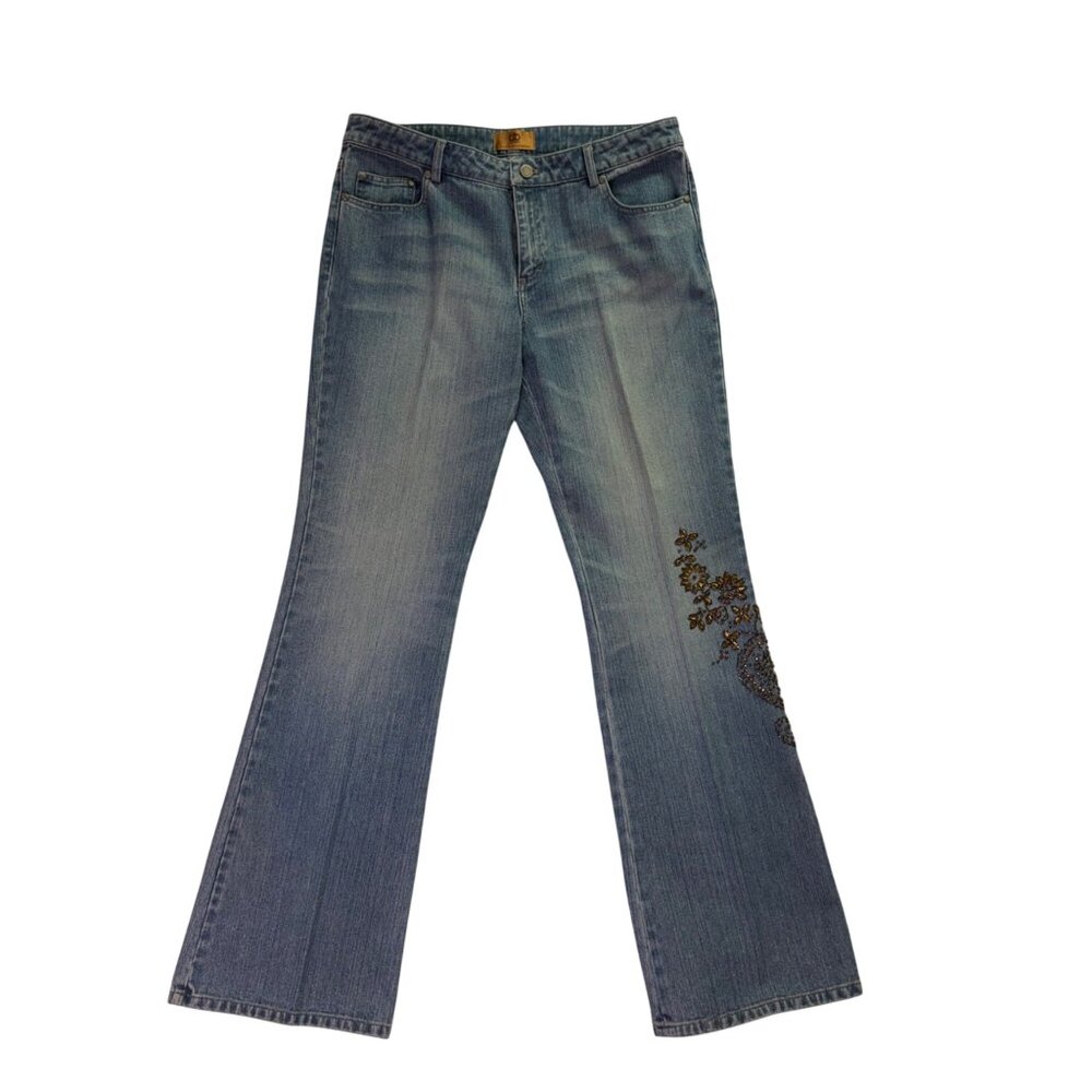 Dana Buchman Womens Blue Embellished Flare Denim Jeans Size 10